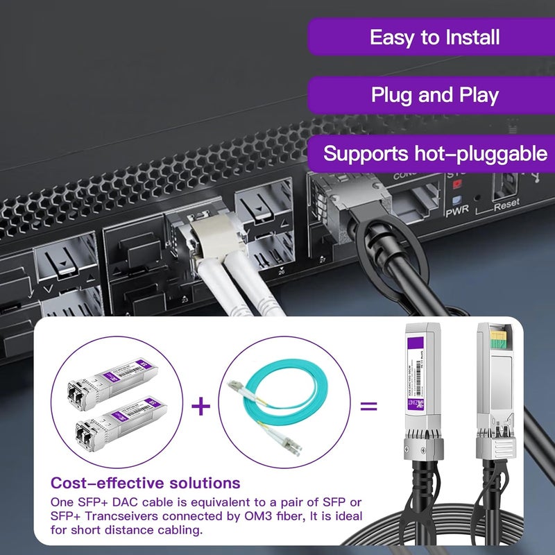 XZSNET كابل 10G SFP+ إلى SFP+، 5م (16.5 قدم) 24AWG، كابل نحاسي مباشر متصل سلبياً Twinax DAC لـ Cisco SFP-H10GB-CU5M، Ubiquiti UACC-DAC-SFP10-5M، UniFi UC-DAC-SFP+ والمزيد | متوفر من 0.5-7م - Image 2